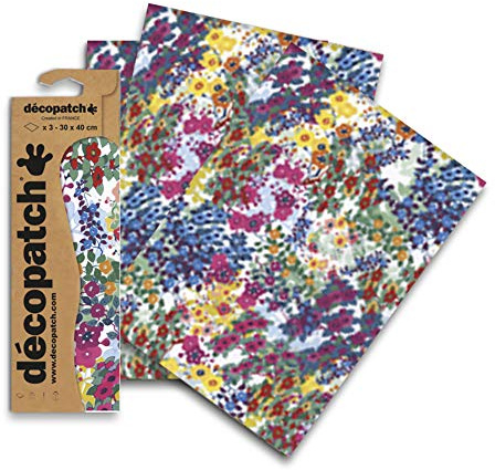 Décopatch - Ref C801C - Multicoloured Leaves Print Paper Pack - Each Sheet 30 x 40cm, Pack of 3 Paper Sheets - Best Used With Décopach Glue & Varnish, Multicoloured
