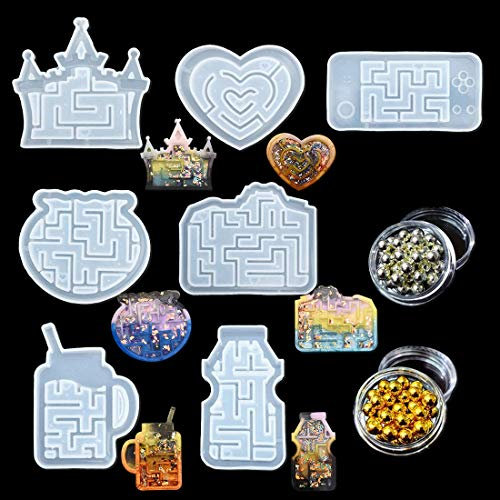 FineInno 7 Stücke Resin Shaker Formen Treibsand Epoxidharz Formen Gießformen Silikon Schmuck Giessformen DIY Resin frühling Anhänger Ohrringe Schlüsselanhänger