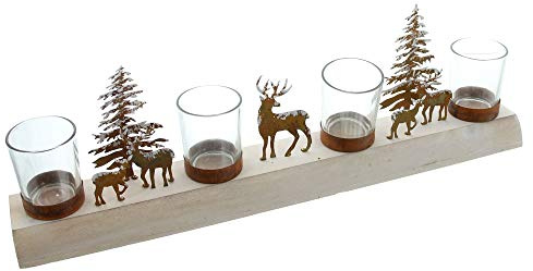 FRANK FLECHTWAREN Lichterboard Winterlandschaft, Teelichthalter, Weihnachten, Advent, Stimmungslicht, Winter, Hirsch, Tanne