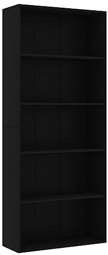 vidaXL Bücherregal 5 Fächer Standregal Aktenregal Wandregal Raumteiler Regal Raumtrenner Büroregal Mehrzweckregal Schwarz 80x30x189cm Holzwerkstoff