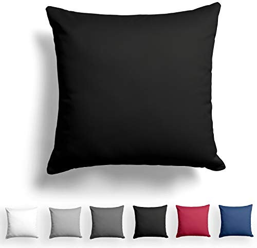 Alreya Mako Satin Kissenbezug 80 x 80 cm - 100% Baumwolle mit YKK Reißverschluss, Superweicher Kopfkissenbezug 80x80, Kissenhülle, Oeko-TEX® Standard Zertifiziert, Schwarz, nur Kissenbezug
