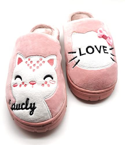 Hausschuhe für Damen, Winter, rutschfest, Baumwolle, Plüsch, Rosa Love, 40/41 EU