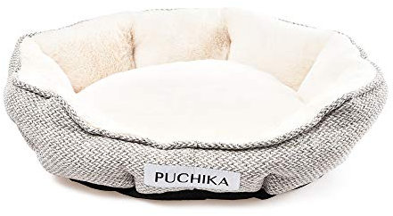 PUCHIKA Hundebett kleine Hunde, Hundebett waschbar, Hundebett Grosse Hunde, Hundekissen flauschig, Hundesofa waschbar, Haustierbett rutschfest, L x W (70 x 65) cm, Weißgrau