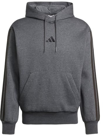 adidas Herren Essentials Fleece 3-Stripes Hoodie, Dark Grey Heather / Black, XL