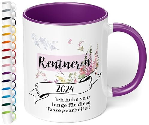 True Statements Tasse Rentnerin 2025 - Kaffeetasse mit schönem Spruch - beidseitig bedruckt - spülmaschinenfest, Violett