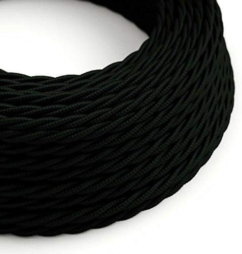 10m 3 Core Twisted Electrical Cable Vintage Italian Style Cable with Earth Wire, Antique Braided Woven Silk Lighting Flexible Fabric 0.75mm Cord, DIY Pendant Light, VDE Certification (Twisted - Black)