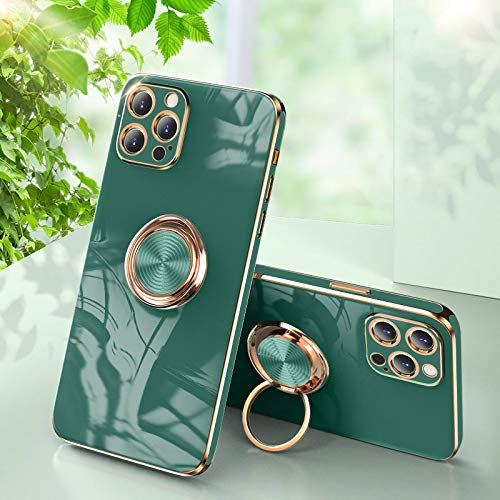 Tybiky iPhone 12 Pro Max Hülle, Silikon Case Handyhülle mit 360 Grad Ring für Magnetische Autohalterung Hülle TPU Bumper Feines Stoßfest und Kratzfest Case Cover für iPhone 12 Pro Max. Dunkelgrün