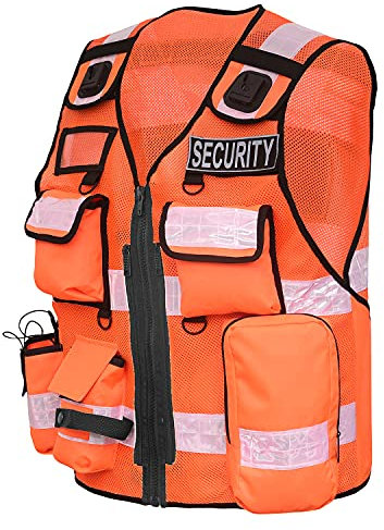 By Johanna Sicherheitswesten Multifunktionsweste Kennzeichnungsweste Schutzweste Werkschutz Einsatzweste Reflektoren weste Reflektierend212 Orange+ 2 Patch Hundeführer