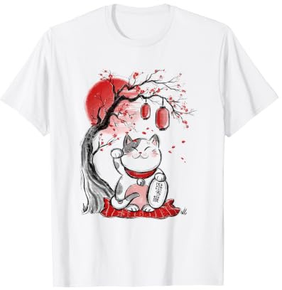 maneki neko glückskatze winkender arm rot mond winkende katze T-Shirt
