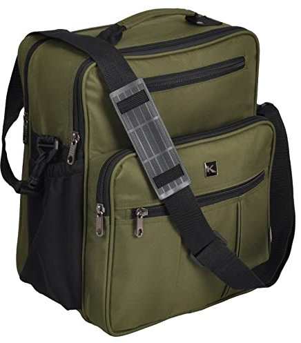 KEANU Flugbegleiter Umhängetasche :: 2 DIN A4 Fächer 2 Vordertaschen :: Arbeitstasche Herrentasche im Hochformat - breiter Ordner passt (Army Grün)