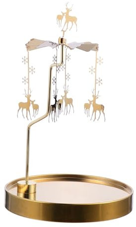 Lurrose Weihnachten Kerzenhalter Rentier Spinning Teelichthalter Metall Rotierend Teelicht Karussell Kerzenständer Windlicht Tischdeko für Weihnachtsfeier Hochzeit Neujahr Party Kamin Fotorequisiten