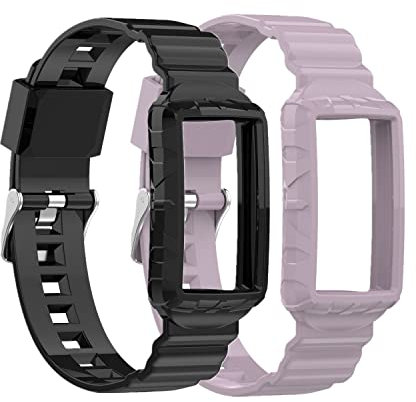 Huwokxix Armband Kompatibel mit Fitbit Charge 6,Verstellbares Silikon Sport Strap Ersatzband für Fitbit Charge 5/4/3/4 SE/3 SE Activity Tracker Damen Herren (Schwarz+Lila)