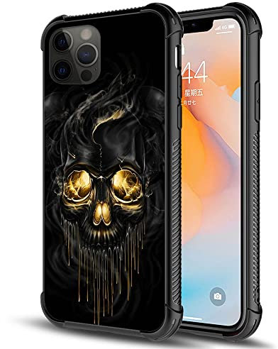 DAIZAG Compatible with iPhone 11 Pro Max Case,All-Round Protection Shockproof Anti-Scratches TPU Cover,Cases for Man Woman-Gold Black Skull