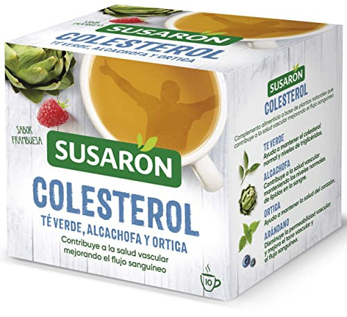 Susarón | infusión Colesterol Te verde, Alcachofa y Ortiga| Sabor Frambuesa | Caja 10 bolsitas