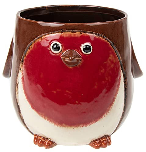 Shudehill Giftware Village Pottery Robin Indoor Outdoor Planter Red (Large)