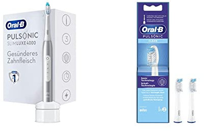 Oral-B Pulsonic Slim Luxe 4000 Elektrische Schallzahnbürste/Electric Toothbrush, platin & Pulsonic Clean Aufsteckbürsten für Schallzahnbürsten, 2 Stück (1 er Pack)