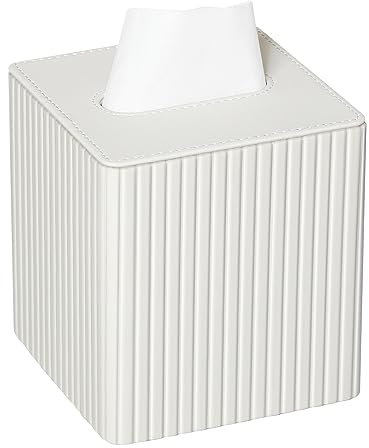 MEIBOOCH Taschentuchbox-Abdeckung, stilvolle PU-Leder, quadratisch, mit Magnetboden, für Badezimmer, Schlafzimmer oder Büro (weiße Streifen)
