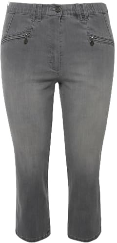 Ulla Popken Damen große Größen Übergrößen Plus Size 7/8-Jeans Mony, Elastikbund, Reißverschlusstaschen Light Grey Denim 60 818466904-60