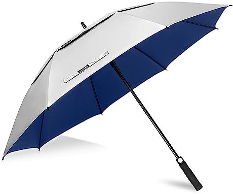 ZOMAKE 68 Inch Golf Regenschirm Sonnenschutz für UV,XXXL Großer Winddicht Regenschirm Groß Upf 50 + Selbst öffnend Belüftet,Große Größe Golfschirm Sturmfest für Sonne und Regen(Silber Marineblau)