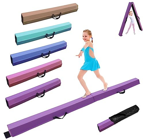 SportBob Barra Equilibrio Gimnasia artistica 270cm Cuero PU Plegable Base de Goma Antideslizante para niños, Vigas de Gimnasia para Entrenamiento, práctica, Entrenamiento Familiar Profesional