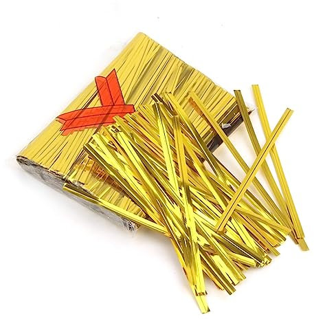 Gold Twist Krawatten, 800 Pcs Metall Kabelbinder Verschlussclips für Süß Tüten, Klarsichttüten, Kegel Beutel, Brot Gefrierbeutel, Verschluss Klipser für Backen Party Süßigkeiten Geschenk, 12cm