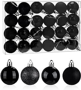 Aitsite 24PCS Palle di Natale Nero 4CM Palle per Albero di Natale, Bauble Plastica Palle e Palline per L'Albero Impostare Ornamento Dell'Albero per la Decorazione dell'albero di Natale