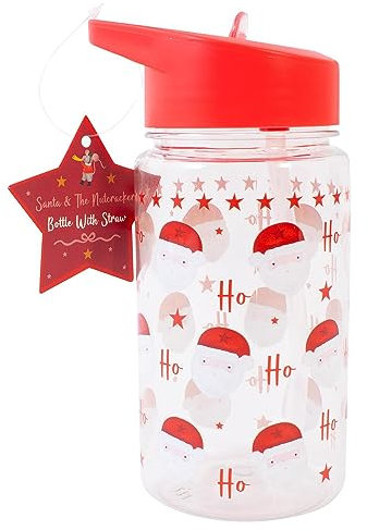 Santa & The Nutcracker Kids Christmas Water Bottle with A Straw 400ml Stocking Filler Xmas Eve Gift