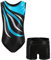MEILONGER Gymnastikanzug für Mädchen, langärmelig, mit Shorts, glitzernd, für Kinder, einteilig, bunt, Tanzbekleidung, Himmelblau + Schwarz (ärmellos), 10-12