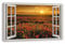 HUBDECO Leinwandbild Fensterblick Mohnblumen Bild 120x80 cm - Landschaftsbilder auf Leinwand - Wandbilder Wohnzimmer - Bild Fenster mit Ausblick - Aesthetic Room Decor - Wanddeko Schlafzimmer