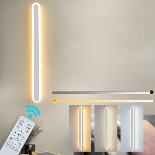 ZTWLEED 22W LED Wandleuchte Innen,Dimmbare Wandleuchte mit Fernbedienung 2.4G,Drei Farbtemperaturen,10-100% Helligkeitseinstellung,60CM Weiß Lange Wandleuchte für Wohnzimmer Schlafzimmer Treppenhaus
