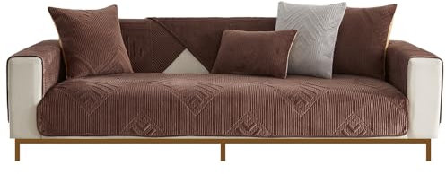 JUNLEBUYI Samt Sofabezug 1 2 3 4 Sitzer Warmer Sofaüberwurf U/L Form/Ecksofa Sofa überwurfdecke Hund Katze Sofa Überwurf/Sofaschoner/Sofaschutz Decken rutschfest (70x180cm,Braun)