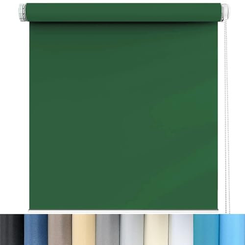 Rollo für Fenster Ohne Bohren 50 x 60 cm Sichtschutz und Sonnenschutz, Rollo verdunkelung inkl. Zubehör für Türen und Fenster, Dunkelgrün