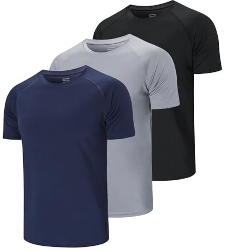 Gaiatiger 3 Pack Mens T Shirts Quick Dry Running Tops for Men Moisture Wicking Active Athletic Gym Tops Short Sleeve,590-Black Grey Navy-M