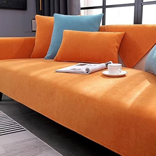 JJRETGY Sofabezug Chenille 1 2 3 4 Sitzer, Ecksofa L Form Sofaüberwurf, rutschfeste Sofabezüge, Warmer Super Weicher Sofabezug, Waschbare Sofabezug für Haustiere (Orange,70X70cm)