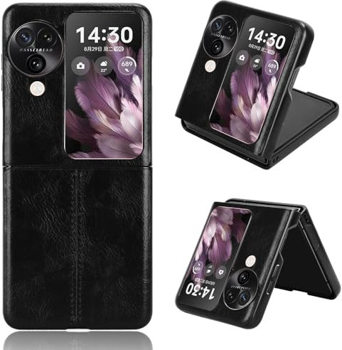 Kukoufey Kompatibel mit Oppo Find N3 Klapphülle, Retro-PU-Leder, ultradünn, stoßfest, kompatibel mit Oppo Find N3 Flip 5G PHT110 CPH2519 Hülle, Schwarz