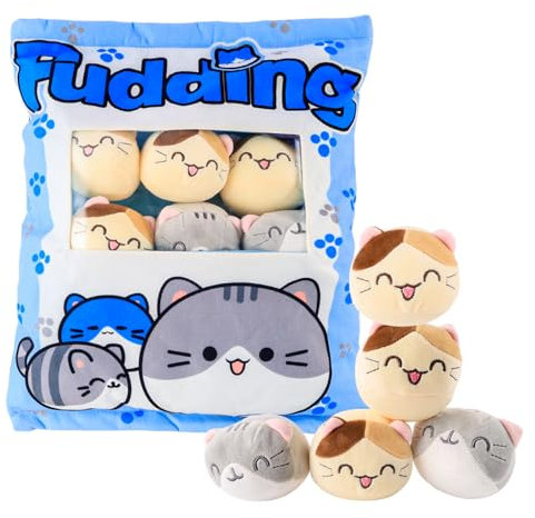 Katze Plüsch Kissen, Snack Kissen, Pudding Kissen Abnehmbare Katzen-Puppen-kreative Spielzeug, Niedliche Dekoration Geschenk für Jugendliche, Mädchen, Kinder (8 blau Kätzchen)