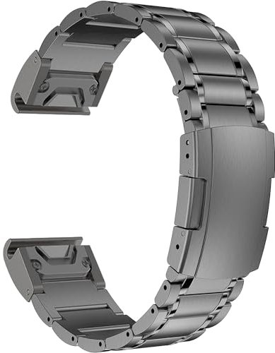 MaKTech Fascia in Titanio,Bracciale in Metallo a Cinque Pezzi Da 26mm con Fibbia a Tartaruga,per Smartwatch Garmin Fenix 8 51mm/7X/6X/5X/7X Pro/6X Pro/5X Plus (Grigio)