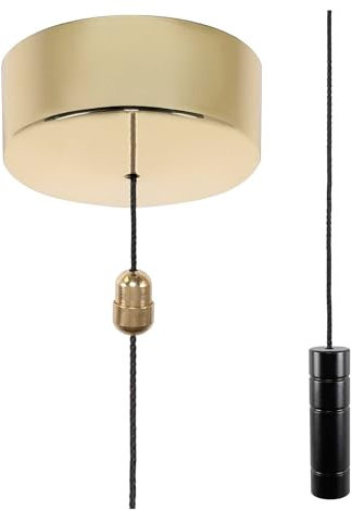 ElekTek UK Safety Approved Polished Brass Bathroom Light Pull Switch Kit, Metal Black Cylinder Fob + Black Cord, EN 60669-1 & CE Mark, Earth Terminal, 6A 250V, 1 or 2 Way, Full Wiring Instructions