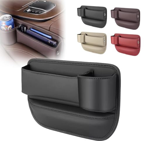 Car Leather Cup Holder Gap Bag, Seat Gap Storage Box, Car Seat Storage Box with Cup Holder, Car Seat Gap Filler Organizer, Car Gap Storage Box, Gap Storage Box for Car (Black,Passenger Seat)