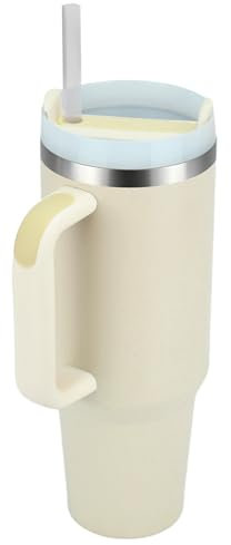 YuanDiann 1200 ml/40oz de doble pared de acero inoxidable con asa y tapa, taza de café para llevar, vaso grande, vaso de viaje, taza de coche, taza térmica, color beige