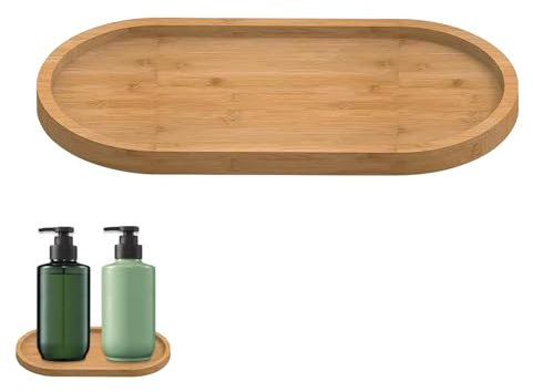 Gkuehry Bamboo Soap Dishes Dispenser Tray Kitchen Holders & Dispensers Bathroom Oval Countertop Tray Bamboo Tea Serving Tray Dresser Jewelry Ring Dish, Tray for Tea, Fruit, Snacks, Cakes Home Decor