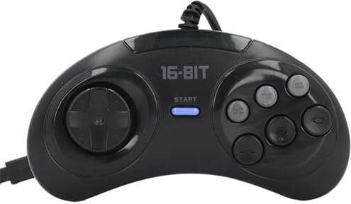 Manette de Jeu Filaire pour Genesis, Contrôleur de Jeu, Pad D'arcade à 6 Boutons, Pad de Jeu Ergonomique 9 Broches 16 Bits avec Disposition à 6 Boutons, Plug and Play, Noir