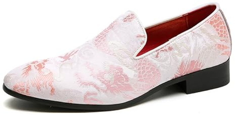 ottspu Rose,46 EU, Mocassins pour Hommes Broderie Et Loafers Homme Chaussures Décontractées pour Hommes