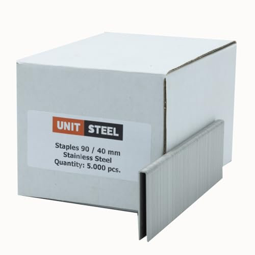 UnitSteel Type 90 Heftklammern - Beinlänge 40mm, 5.000 stück, Rostfrei Stahl, Haubold type 6000, Prebena Type E, für das Tischlerhandwerk, die Innenarchitektur und die Möbelindustrie
