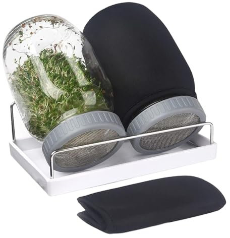 Frfik Sprossenglas Set - Keimglas für Sprossen - 950ml Keimglas-Set - Sprossenglas 2er Set mit Deckel & Sieb aus hochwertigem Edelstahl - Sprossengläser für die Sprossenzucht und Keimung von Samen