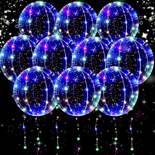 YOUYIKE 10 Pcs Globos Luminosos LED, Globos Helio, Globos bobo con luz LED, 20 Pulgadas Globos Transparentes con Luz, Globos Luminosos para Fiestas, Carnaval, Bodas, Fiestas Varias (Color)
