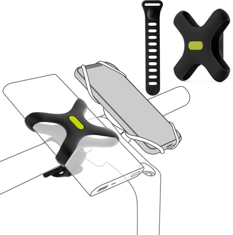 Bone Universal Elastikhalter für Powerbank 13–18 cm mit Fahrradband, Innovatives X-Design für Akkupack, Kompatibel mit Fahrradhalterung – Schwarz (Ladehalter mit Riemen)
