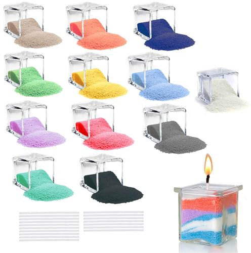 Scentoria Kerzensand, Paraffinwachs für Kerzen, 12 Farben Wachsgranulat Mit 17 Dochte, zum Gießen, Sand für DIY Kerzenherstellung (360g)