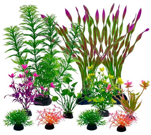 SDFNBRA 11 Pieces Colorful Artificial Fish Tank Decorations, Aquarium Decorations Fish Tank Purple and Green Artificial Plastic Plants (ZT1107)