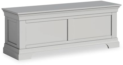 RoselandFurniture Colette Grey Large Blanket Box for Bedroom | Fully Assembled, Wooden Ottoman Storage Trunk for Hallway, Painted Pine, French Style, H46cm W120cm D38cm
